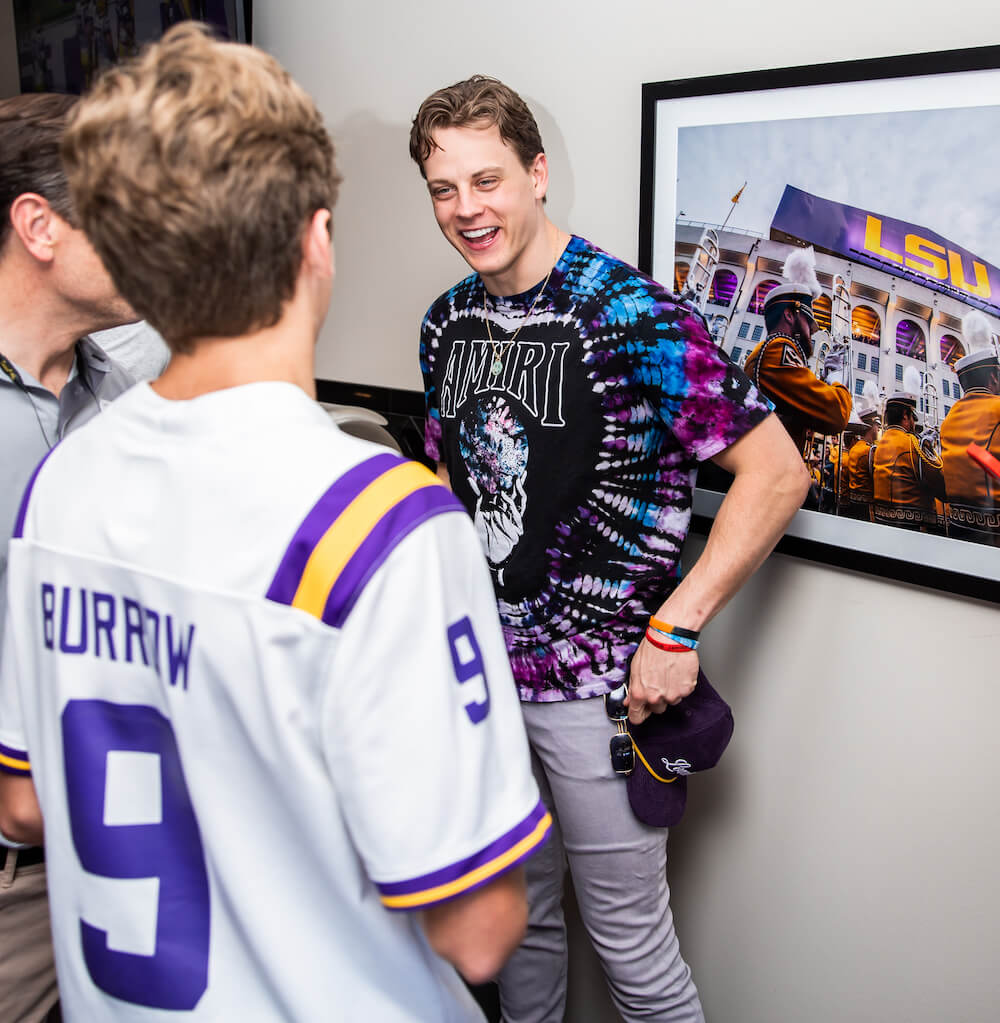 Joe Burrow talks with supporters of his Foundation at LSU's 2023 Spring Game.