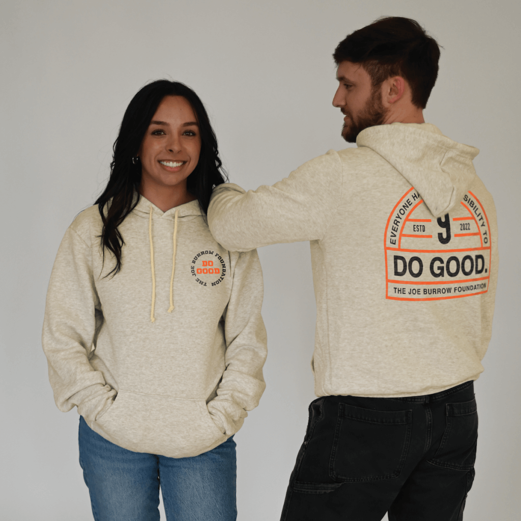 Couple wearing Do Good apparel from the Joe Burrow Foundation.
