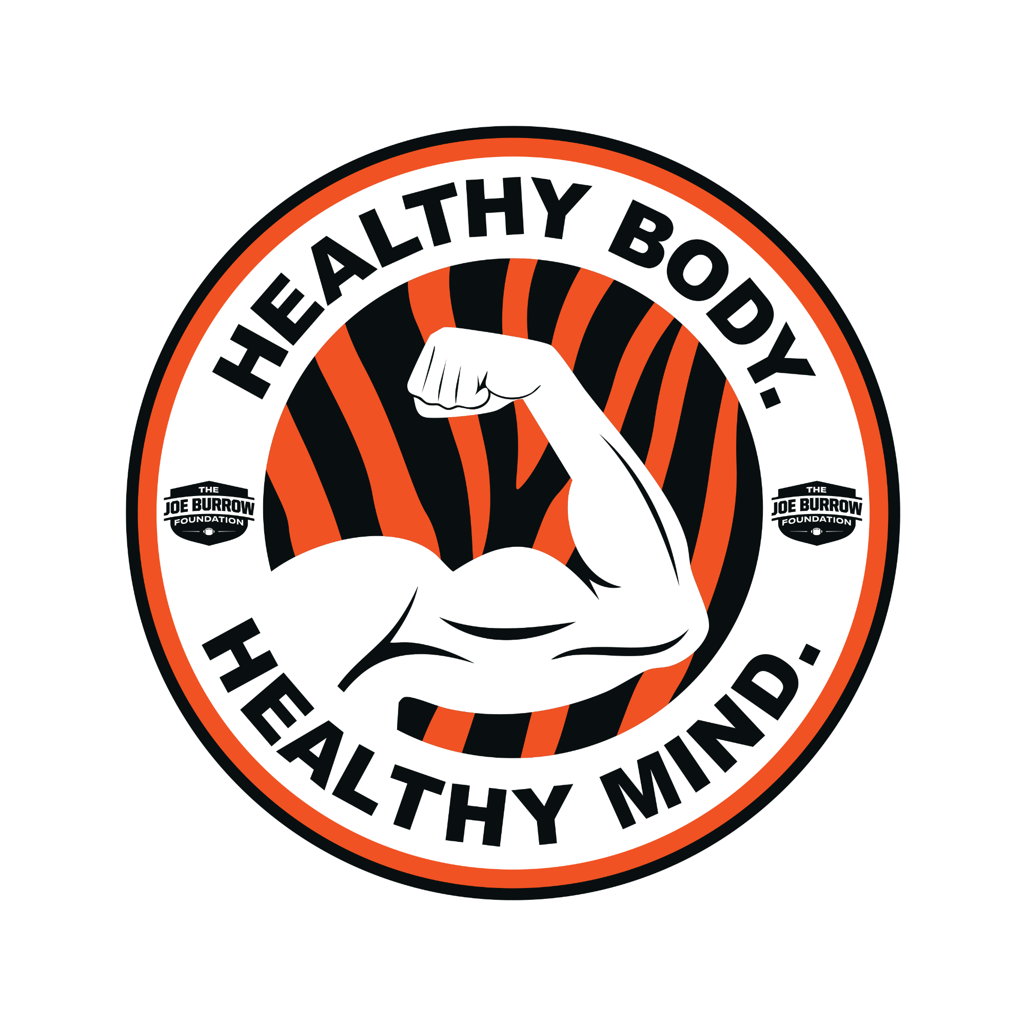 The Joe Burrow Foundation Healthy Body Healthy Mind logo in Bengals colors